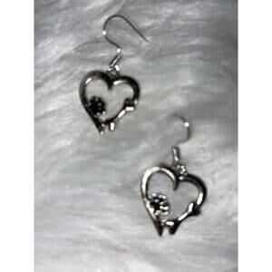 Adorable, heart shaped silver‎ plated earrings with doggy paw and bone